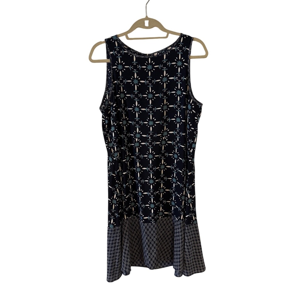 Ann Taylor LOFT Woman's Size 12 Blue Floral Geometric Sleeveless BohoShift Dress